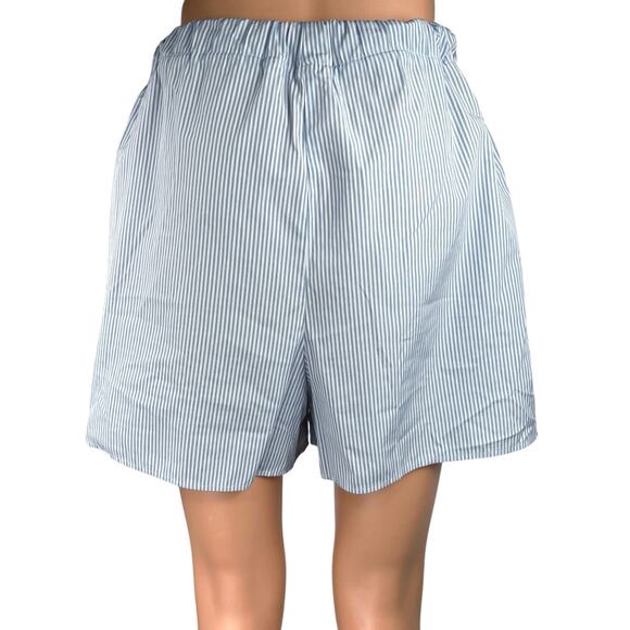 MNG Women's Blue White Pinstriped High Waisted Pull On Casual Shorts Size S - Picture 3 of 5